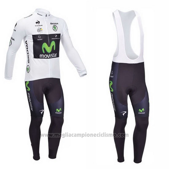 2013 Abbigliamento Ciclismo Movistar Lider Bianco Manica Lunga e Salopette